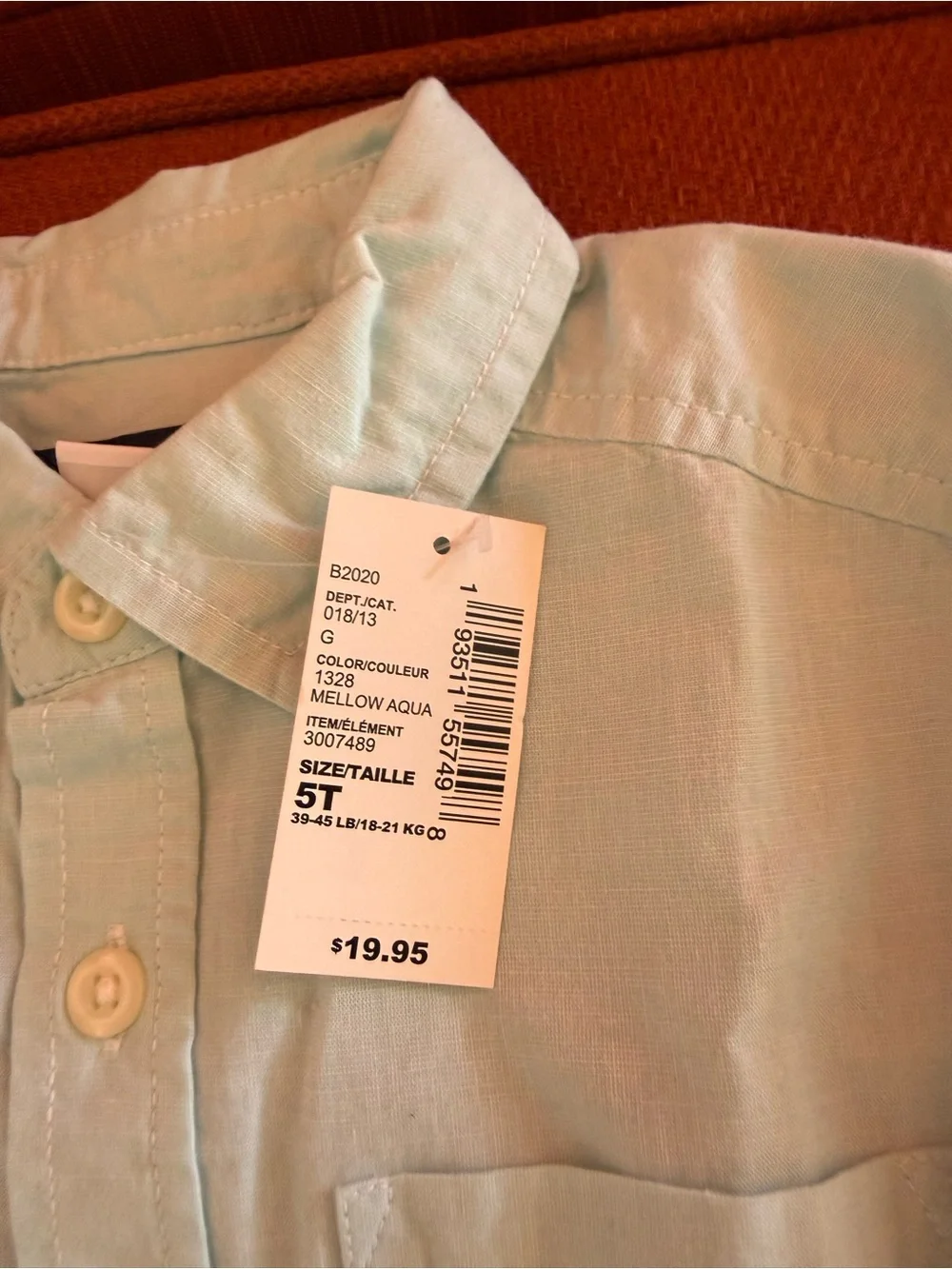 Children’s place Kids Light Aqua Button-Front long sleeve Shirt- Boys 5T-NEW
